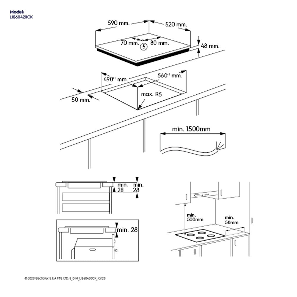 Electrolux 60cm Built In Induction Hob with 4 Self Sizing Cooking Zones and Touch Controls