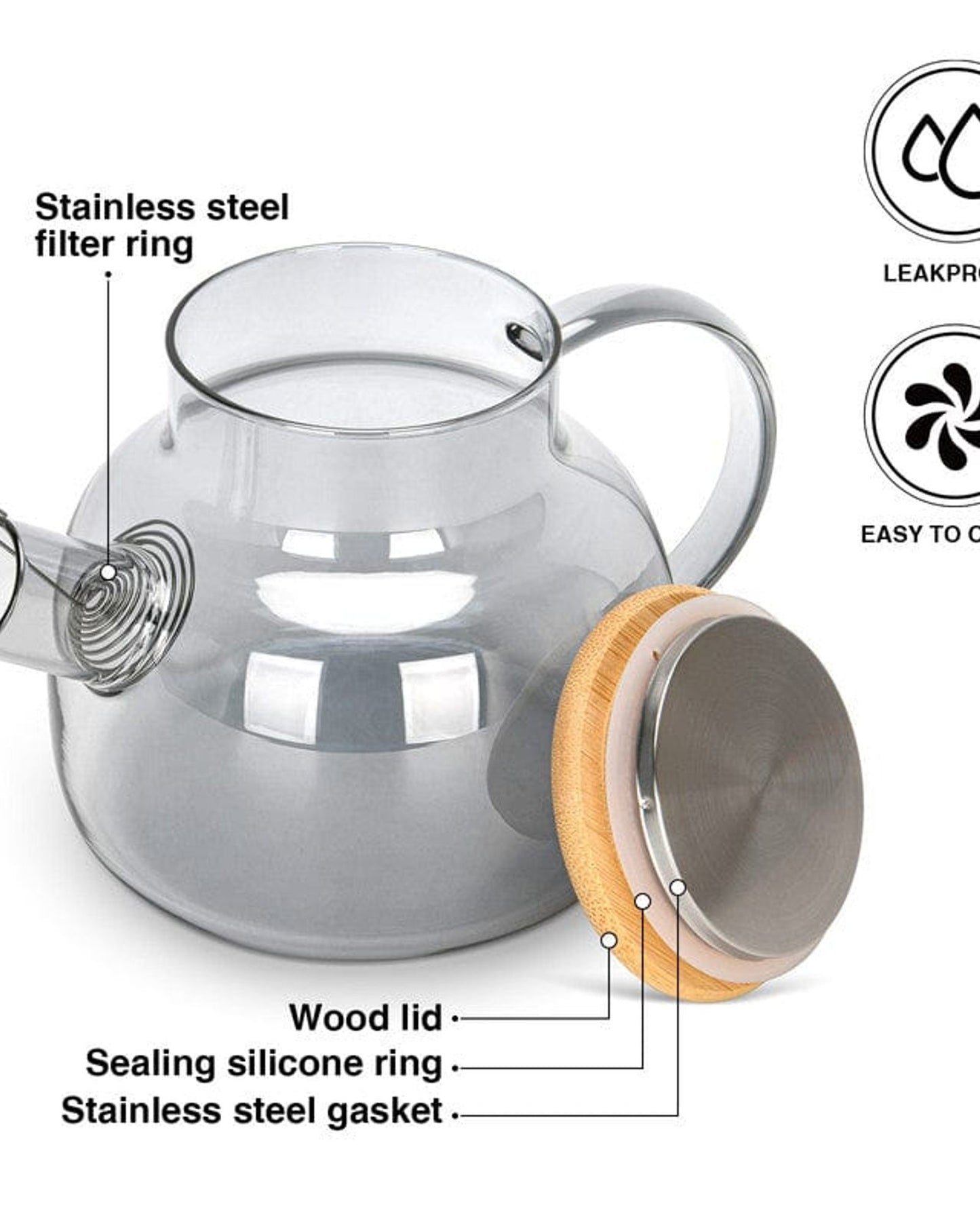 Fissman Tea Pot 1000 Ml With Stainless Steel Infuser Heat Resistant Glass
