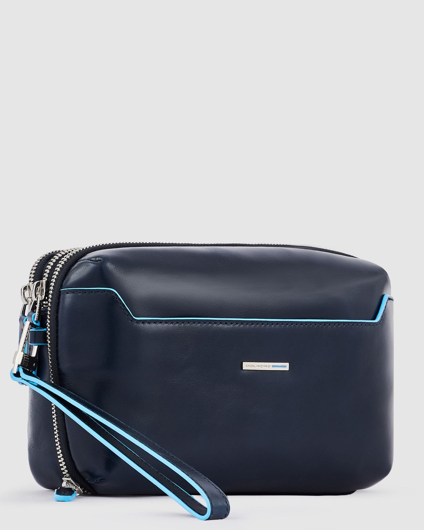 Piquadro Blue Square Two Divider Wrist Clutch Bag Blue
