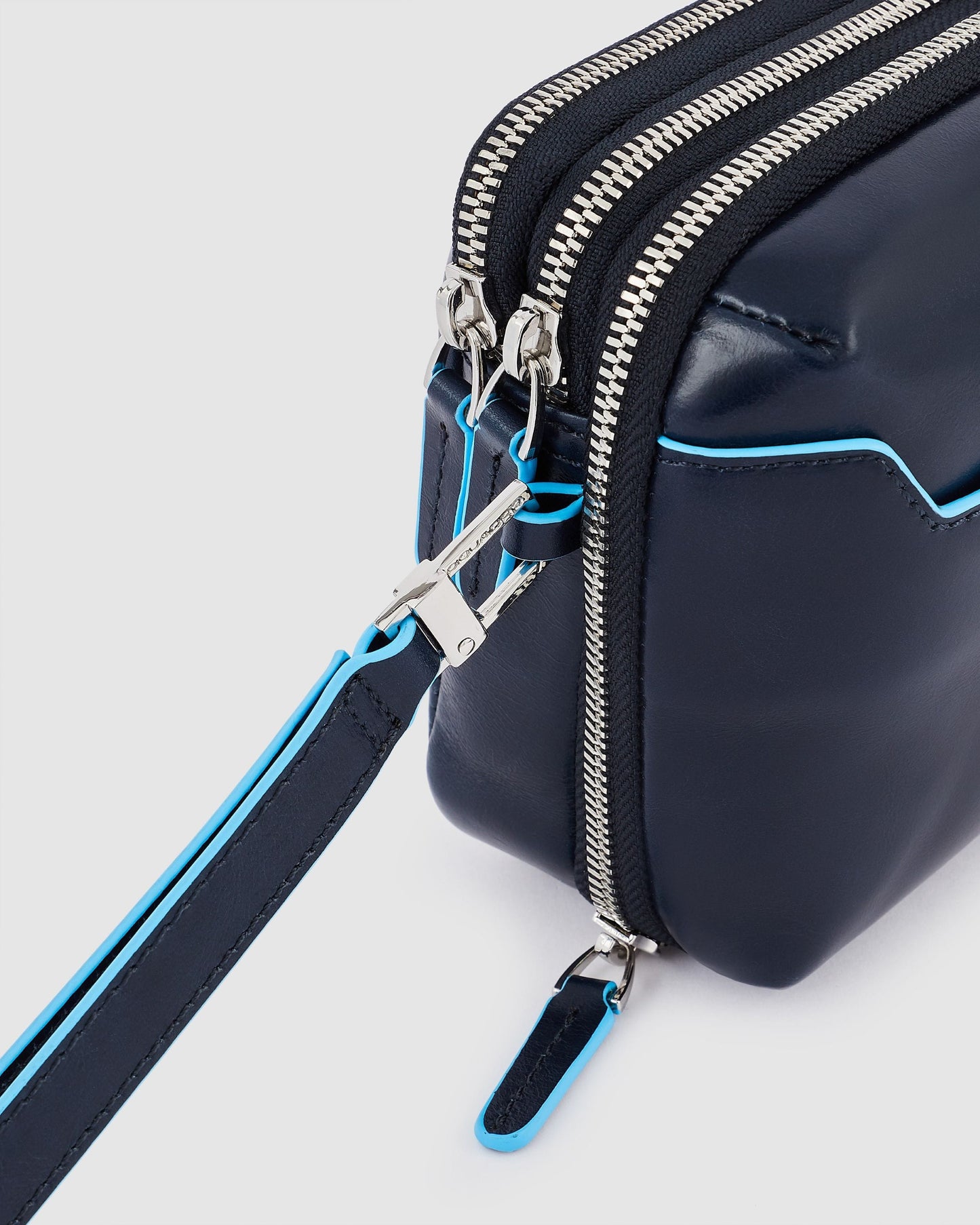 Piquadro Blue Square Two Divider Wrist Clutch Bag Blue