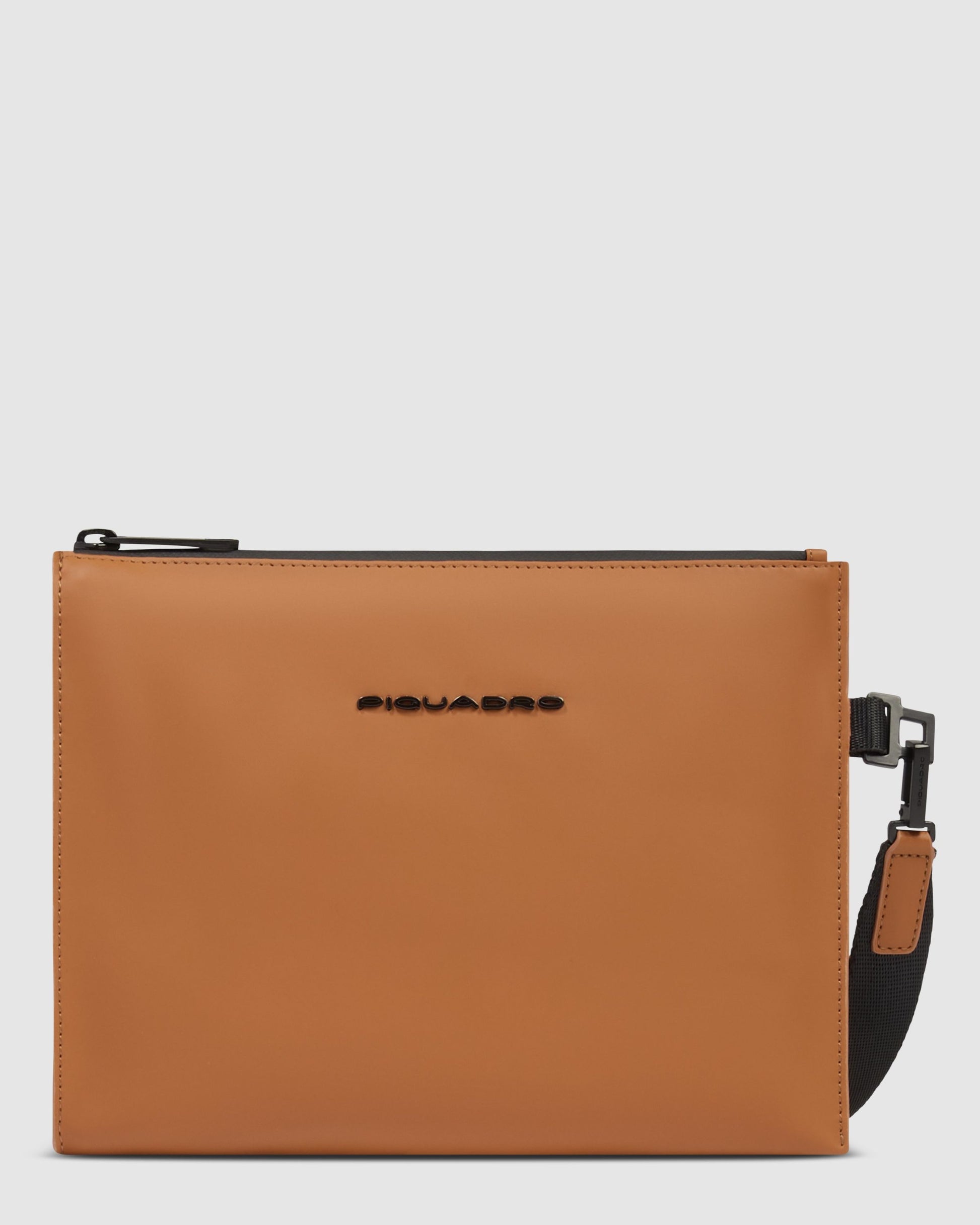 Piquadro Corner Special Small Size Clutch In Rubberized Water Resistant Tobacco Brown