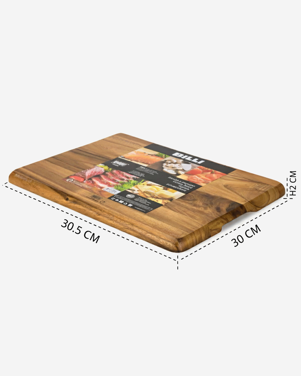 Billi Acacia Wood Cutting Board, Brown, 40.5 × 30 × 2cm