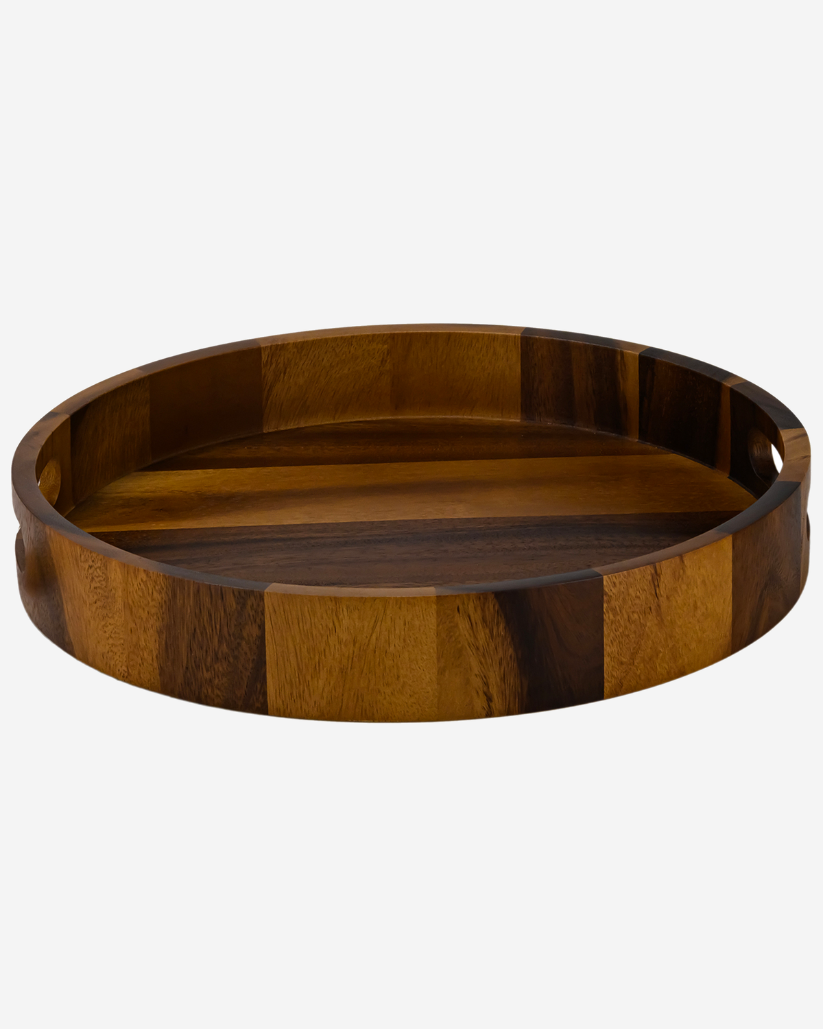 Billi Acacia Wood Round Serving Tray with Handles, Brown, 14 Inch, 35.6cm