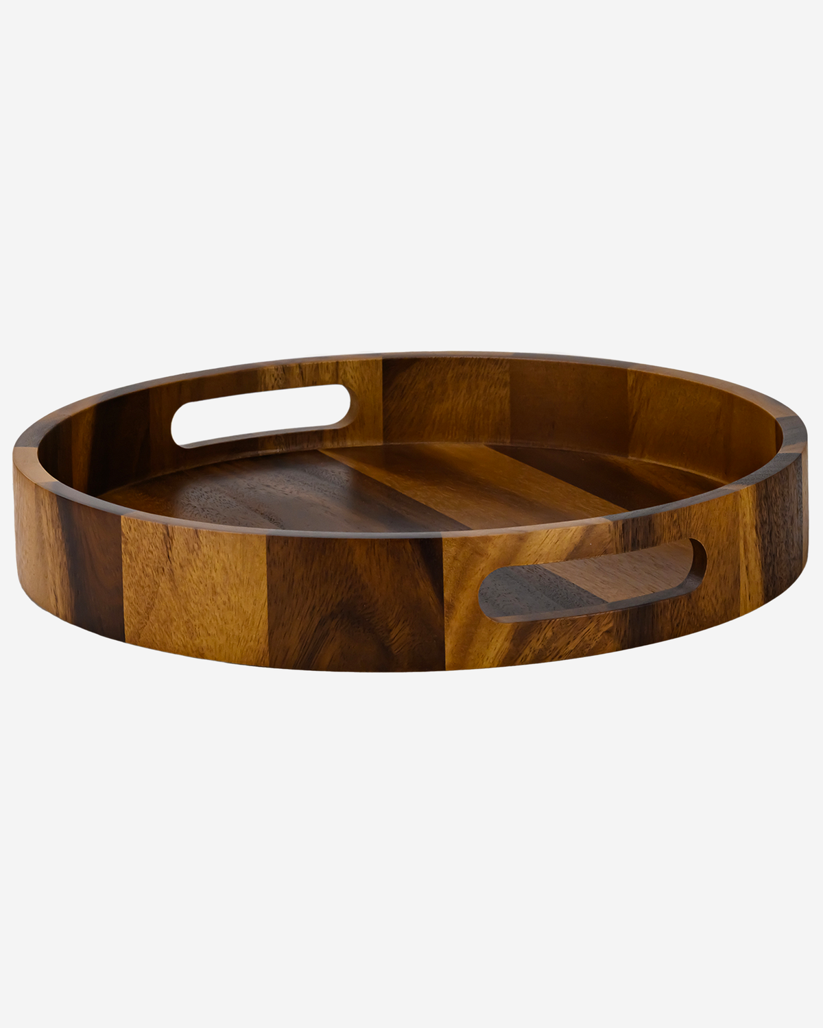 Billi Acacia Wood Round Serving Tray with Handles, Brown, 14 Inch, 35.6cm