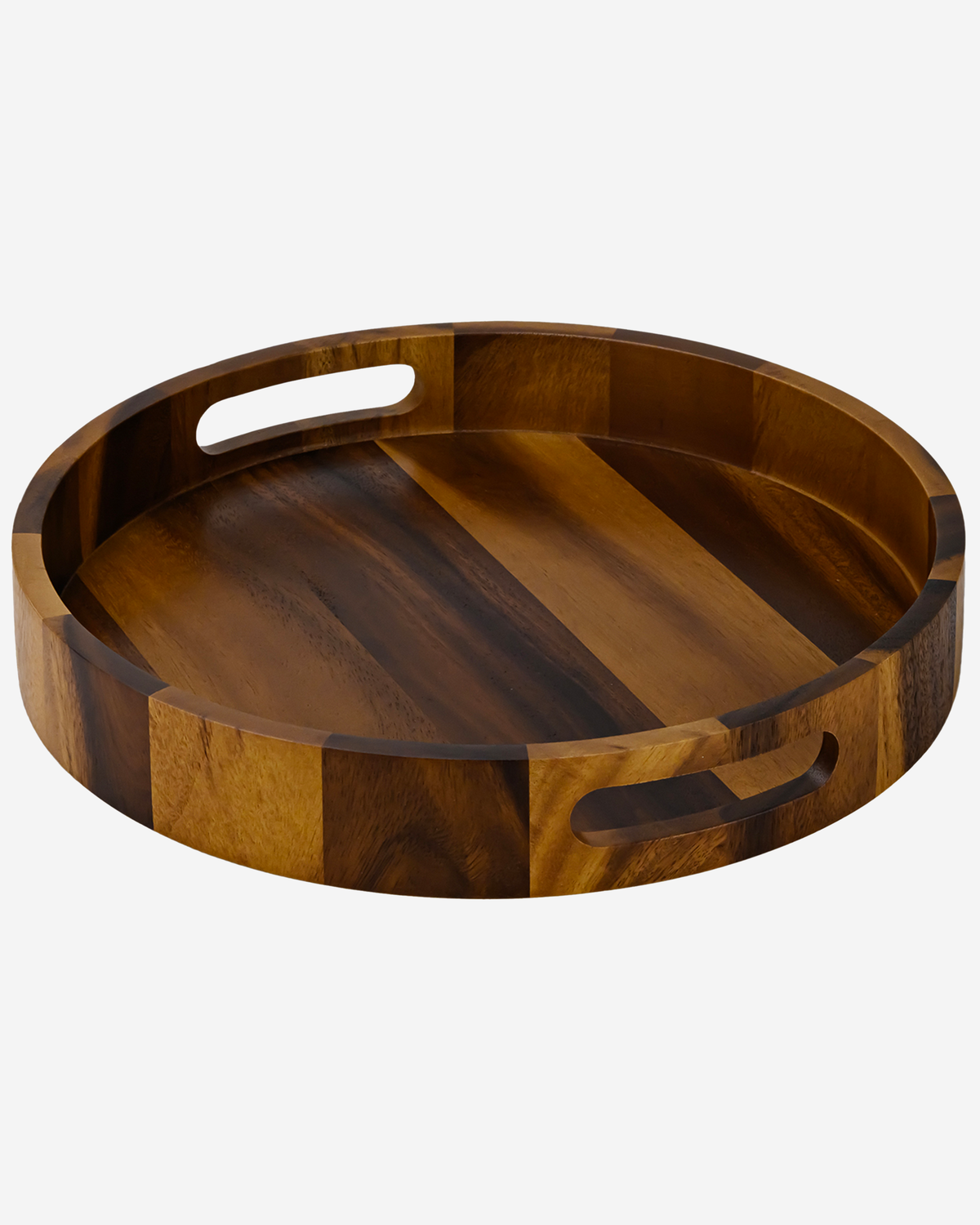 Billi Acacia Wood Round Serving Tray with Handles, Brown, 14 Inch, 35.6cm
