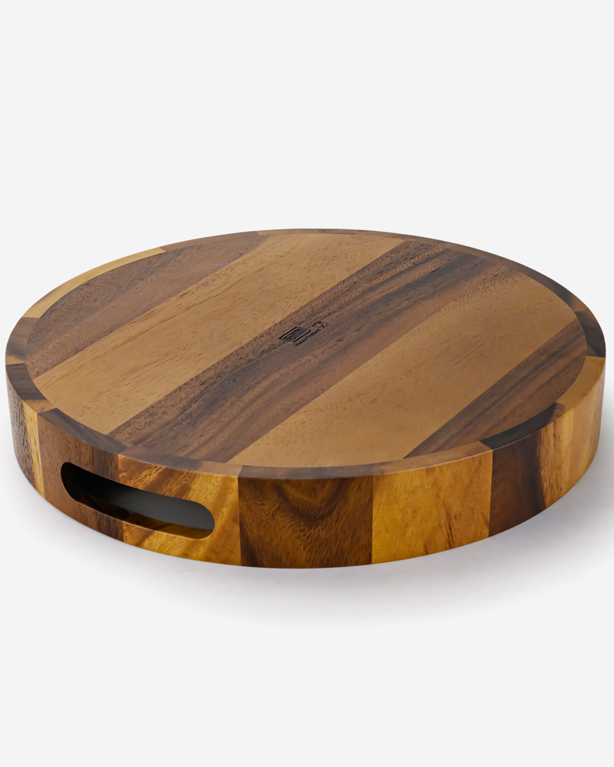 Billi Acacia Wood Round Serving Tray with Handles, Brown, 14 Inch, 35.6cm