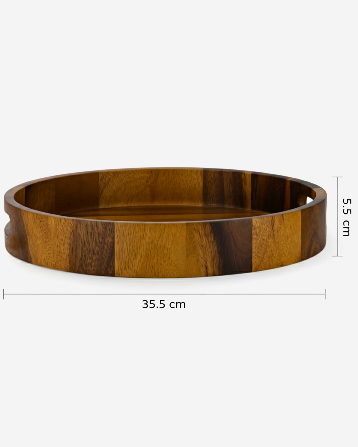 Billi Acacia Wood Round Serving Tray with Handles, Brown, 14 Inch, 35.6cm