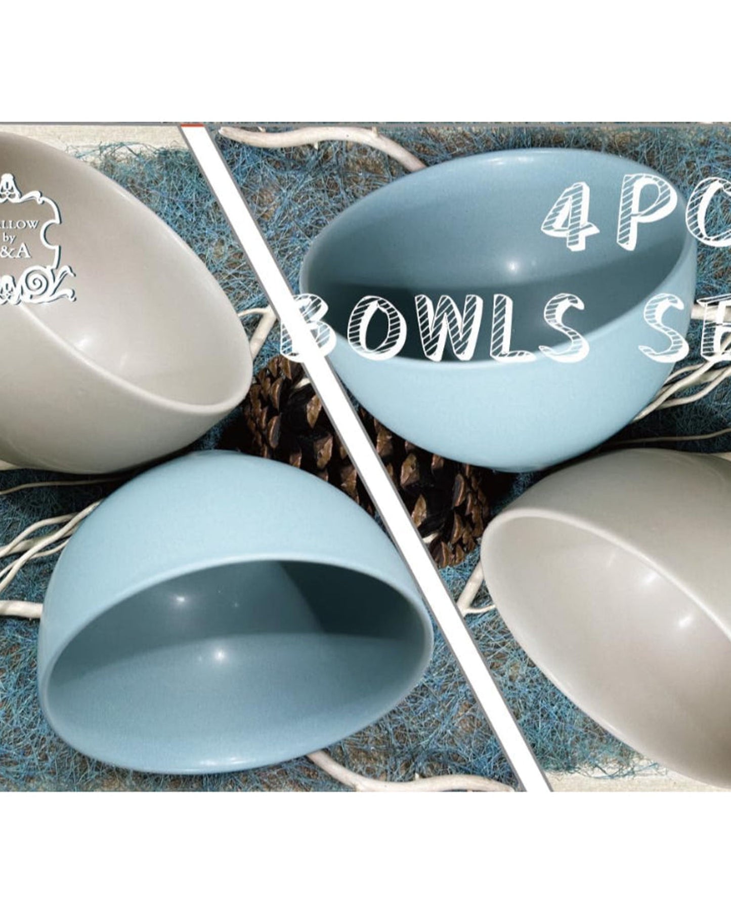 Shallow Jaspe 4-Piece Deep Bowls Set Kitchen Dinnerware, Ceramic, Stoneware - Sg Glaze | 14cm Diameter