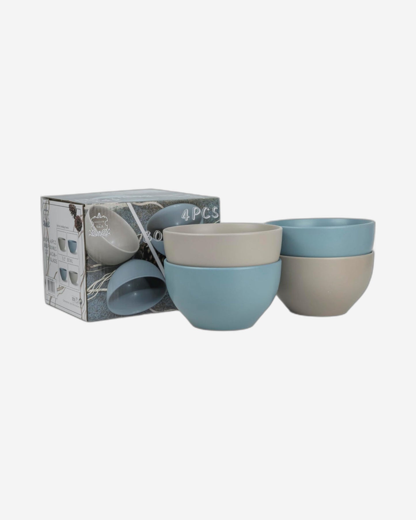 Shallow Jaspe 4-Piece Deep Bowls Set Kitchen Dinnerware, Ceramic, Stoneware - Sg Glaze | 14cm Diameter