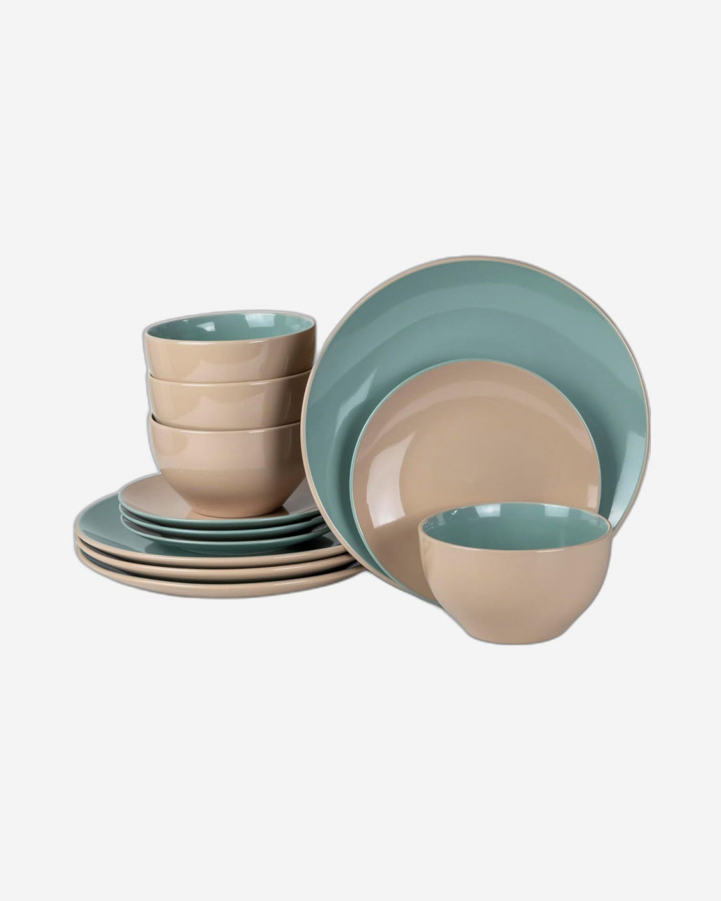 Shallow Moire 12-Pieces Stoneware Dinnerware Set, Dinner Set, Kitchen Dinnerware Ceramic Crockery Set, Dinner Service Set for 4, 26cm Dinner Plate, Side Plate, Cereal Bowl, Two color