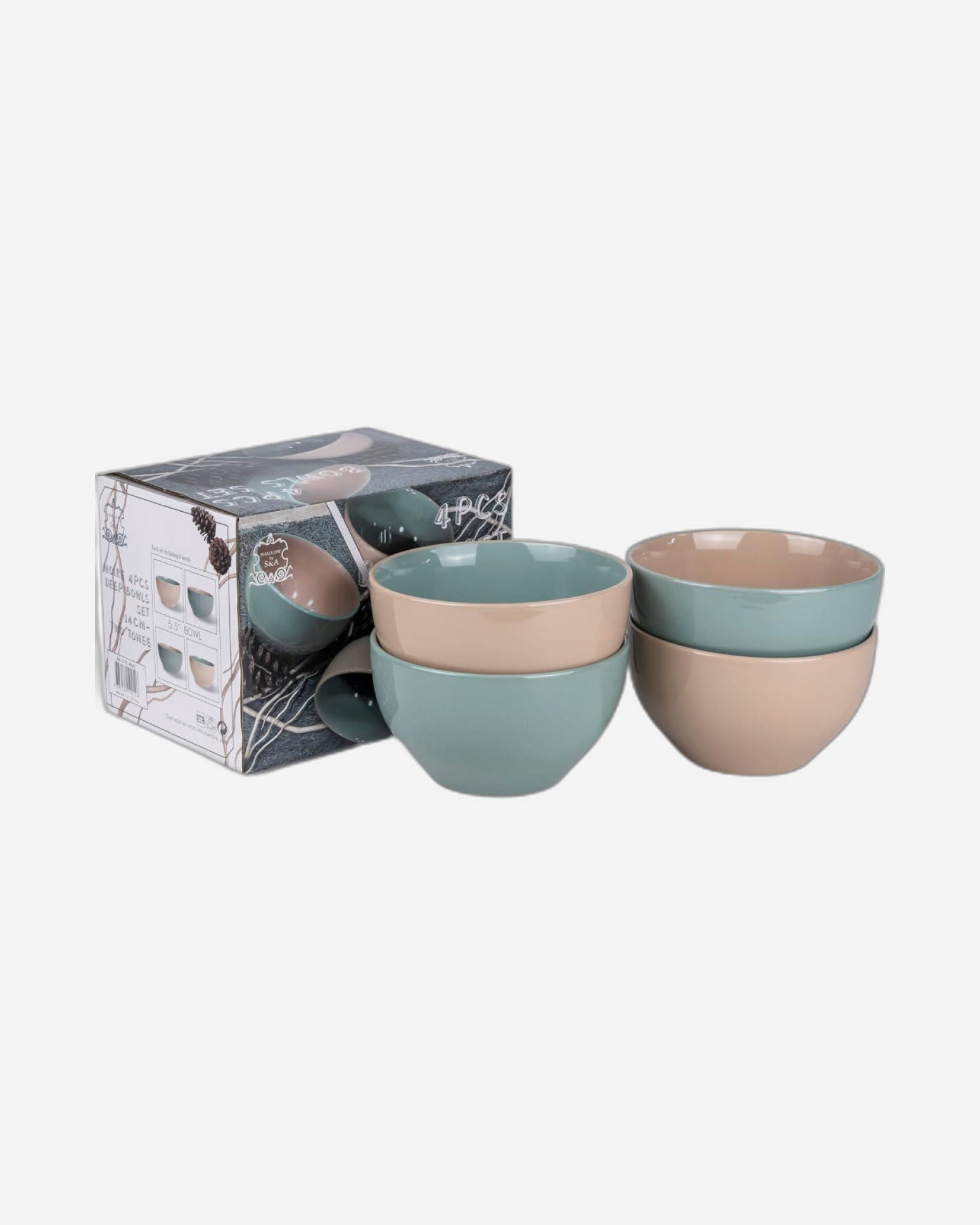 Shallow Moire 4-Piece Deep Bowls Set Kitchen Dinnerware, Ceramic, Stoneware - Two | 14cm Diameter