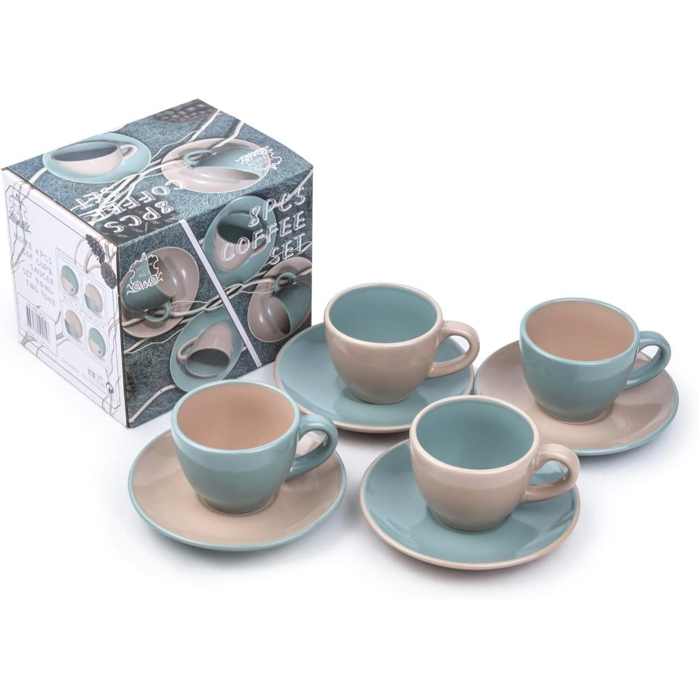 Shallow Moire 4-Piece Coffee Cup & Saucer Set 90ml - Two | Kitchen Dinnerware, Ceramic, Stoneware