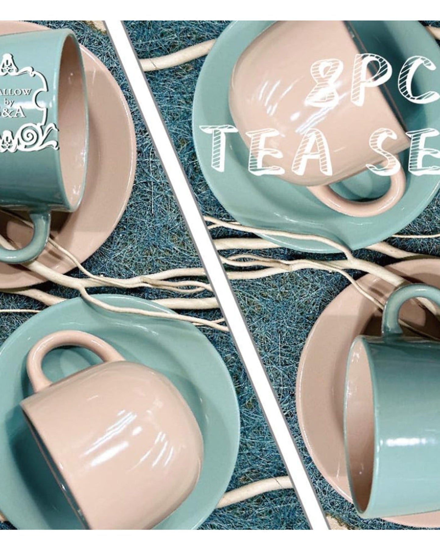 Shallow Moire 4-Piece Tea Cup & Saucer Set 220ml - Two | Kitchen Dinnerware, Ceramic, Stoneware