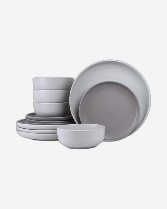 Shallow Nordic Stoneware Dinner Set, 12 Pieces, Multicolor