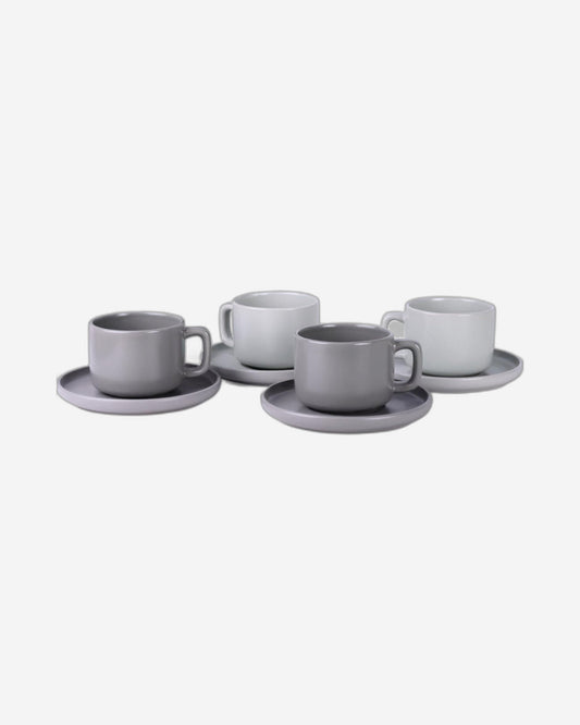 Shallow Nordic Stoneware Tea Set - 250ml, 4 Pieces, Multicolor