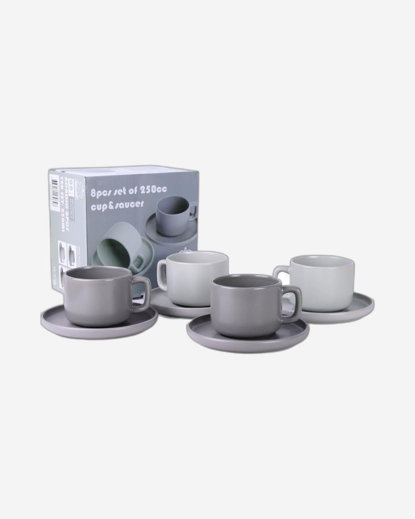 Shallow Nordic Stoneware Tea Set - 250ml, 4 Pieces, Multicolor