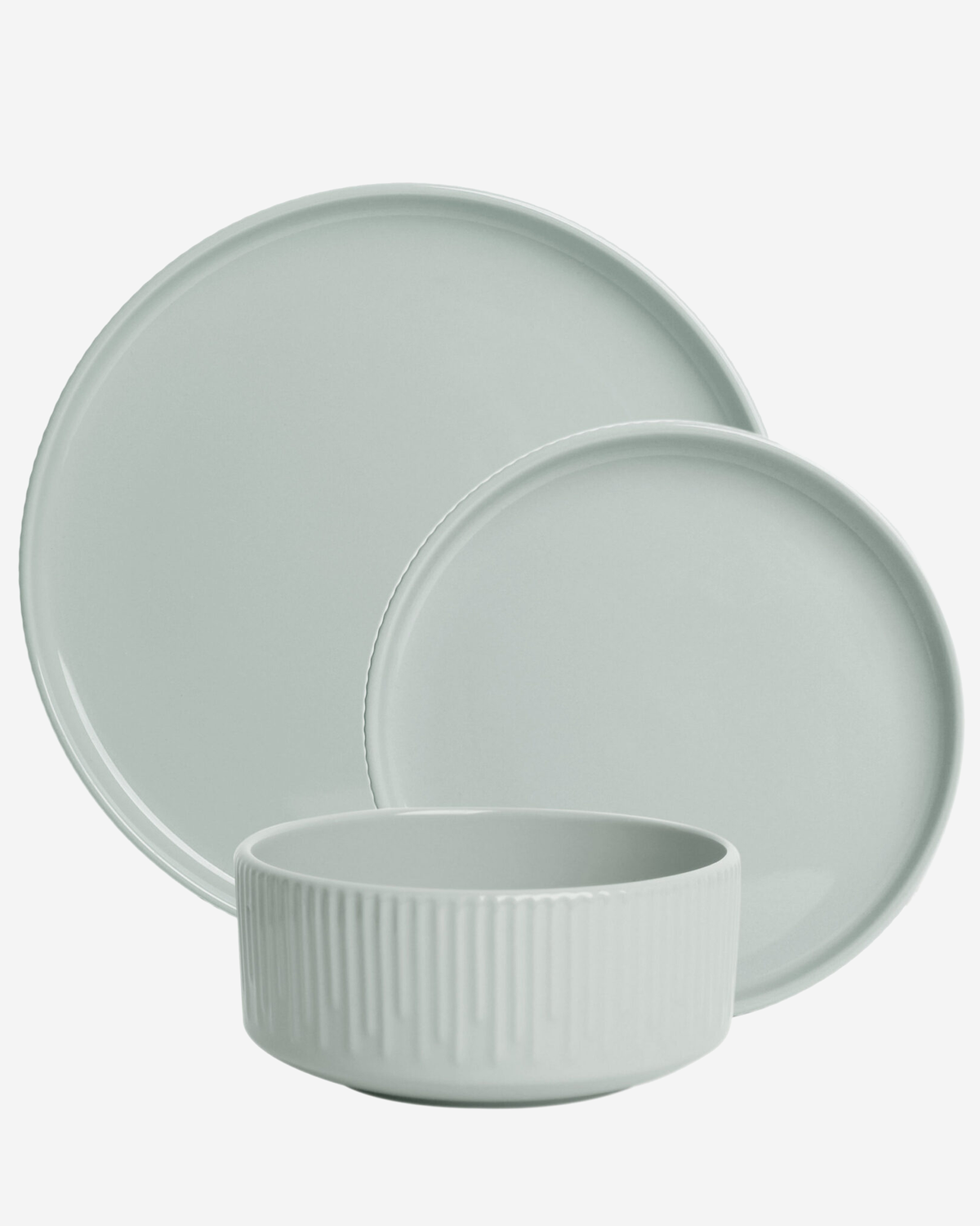 Shallow Harper Stoneware 12-Piece Dinner Set, Green, 4 Dinner Plates 10.5", 4 Side Plates 7.5" & 4 Deep Bowls 5.5"