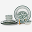 Shallow Amalfi Porcelain 12-Piece Dinner Set, Green, 4 Dinner Plates 10.5