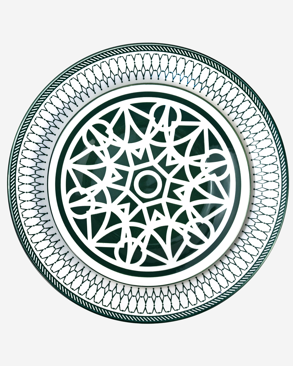 Shallow Amalfi Porcelain 12-Piece Dinner Set, Green, 4 Dinner Plates 10.5", 4 Side Plates 7.5" & 4 Small Bowls 4.5"