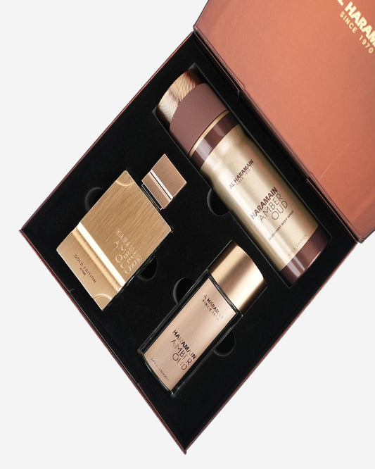 Haramain Amber Oud Gold Eidtion Perfume Gift Set (Edp 75Ml+ Edp 30Ml+Deodorant 200Ml)
