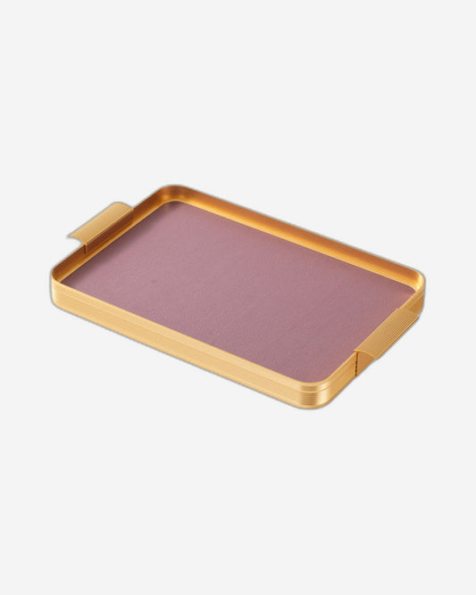 Chaoan Amber Large Leather Tray - Shiny Purple With Gold (Size Without Handle 49X32X3.6Cm)