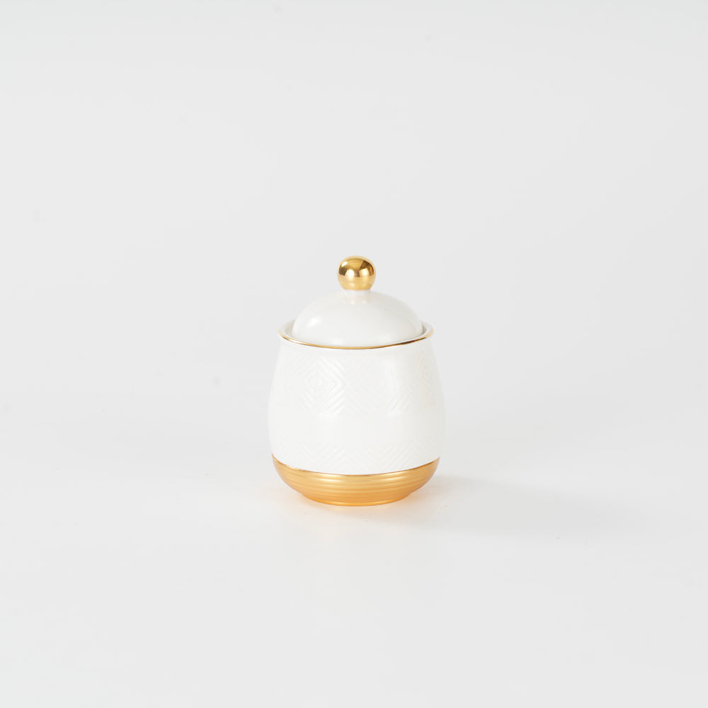 Chaoan AMBER SUGAR POT WITH LID - SHINY IVORY WITH GOLD