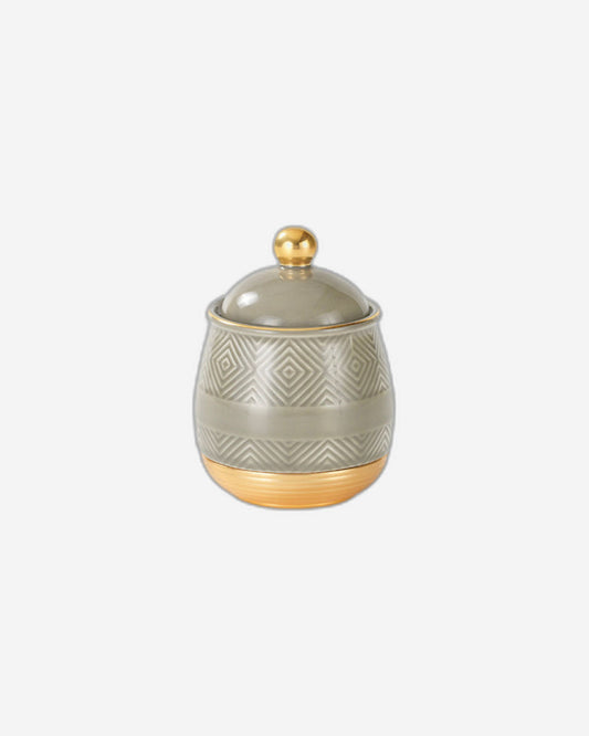 Chaoan Amber Sugar Pot With Lid - Shiny Grey With Gold