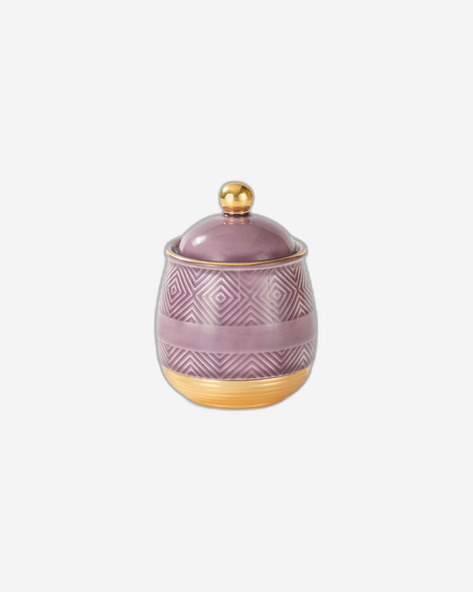 Chaoan Amber Sugar Pot With Lid - Shiny Purple With Gold