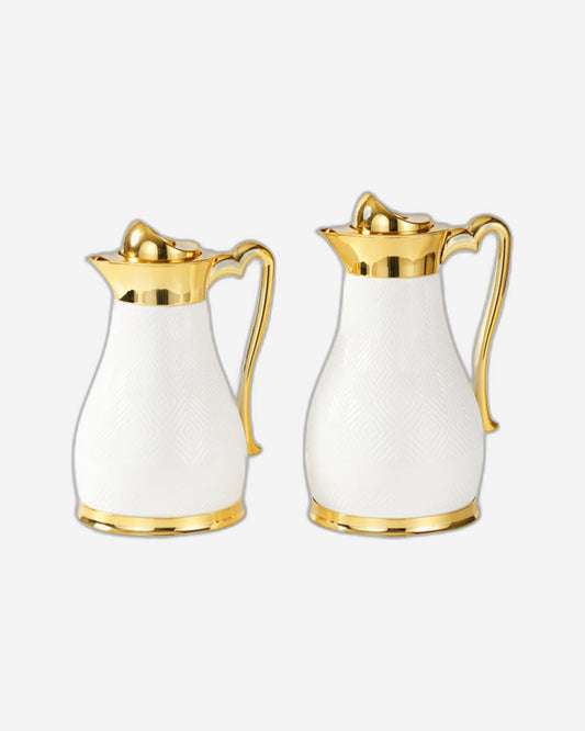 Chaoan Amber Set Of 2 Flask - Shiny Ivory With Gold1X 1L Flask + 1X 750Ml Flask