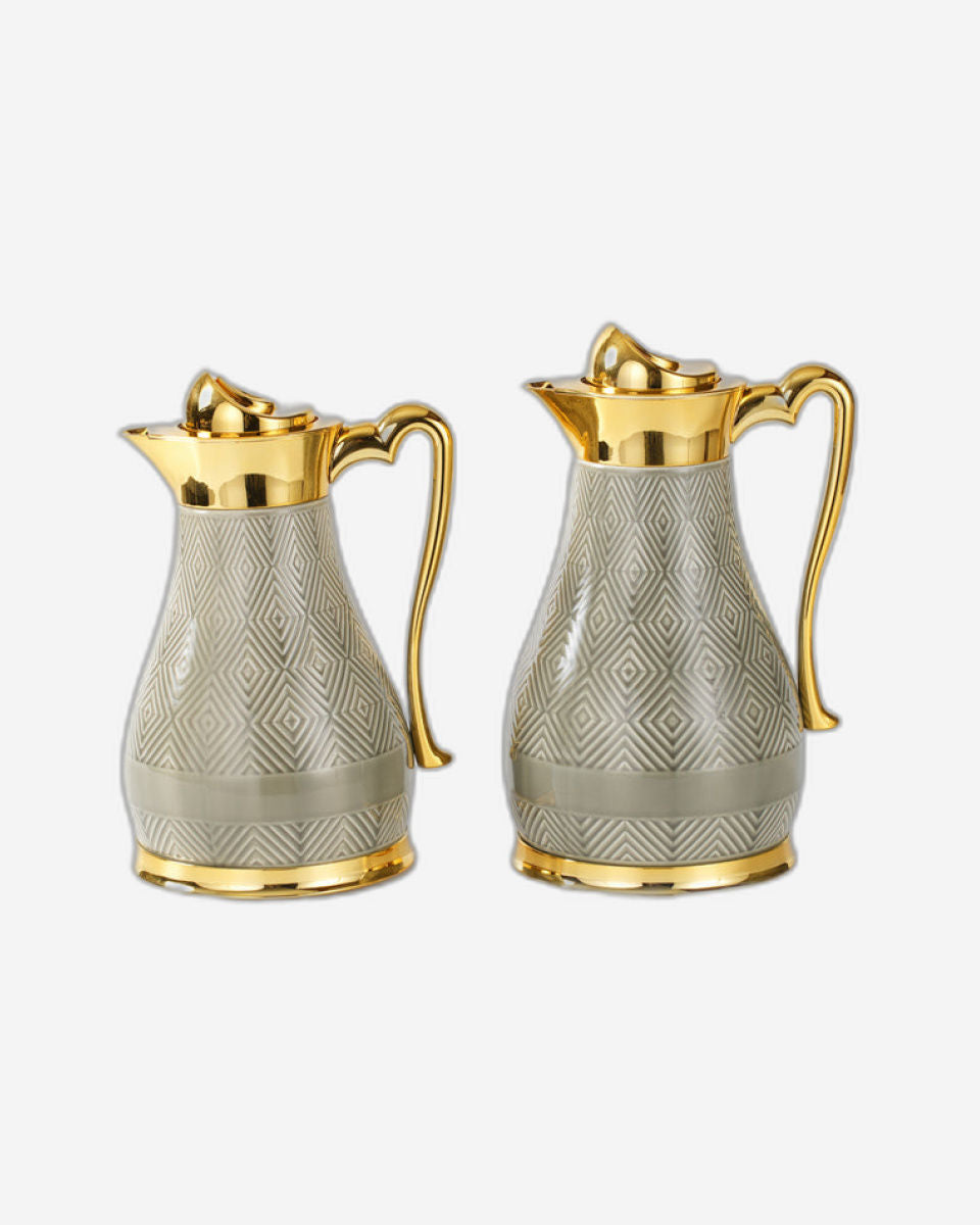 Chaoan Amber Set Of 2 Flask - Shiny Grey With Gold 1X 1L Flask + 1X 750Ml Flask