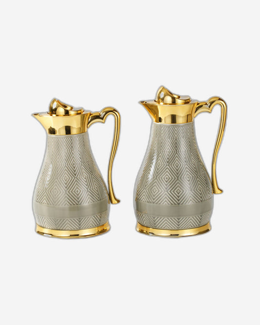 Chaoan Amber Set Of 2 Flask - Shiny Grey With Gold 1X 1L Flask + 1X 750Ml Flask