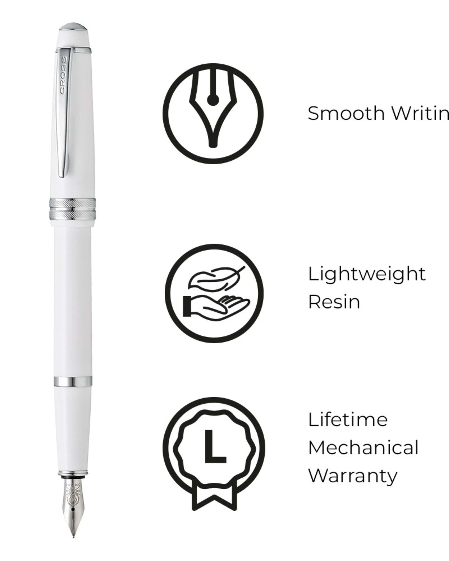 Cross Bailey Light™ Polished White Resin And Extra-Fine Nib Fountain Pen