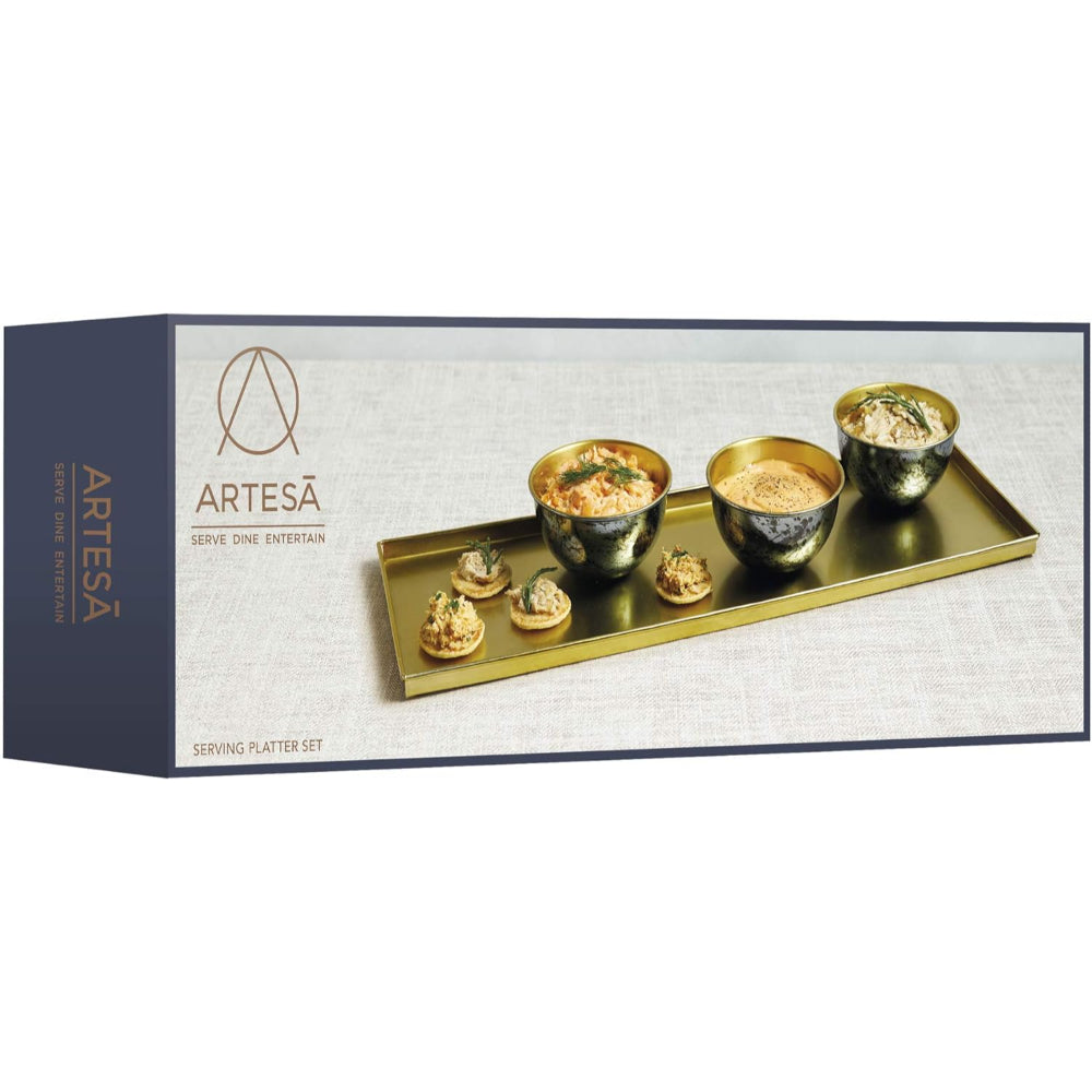 Art Serving Platter With 3 Bowls Brass