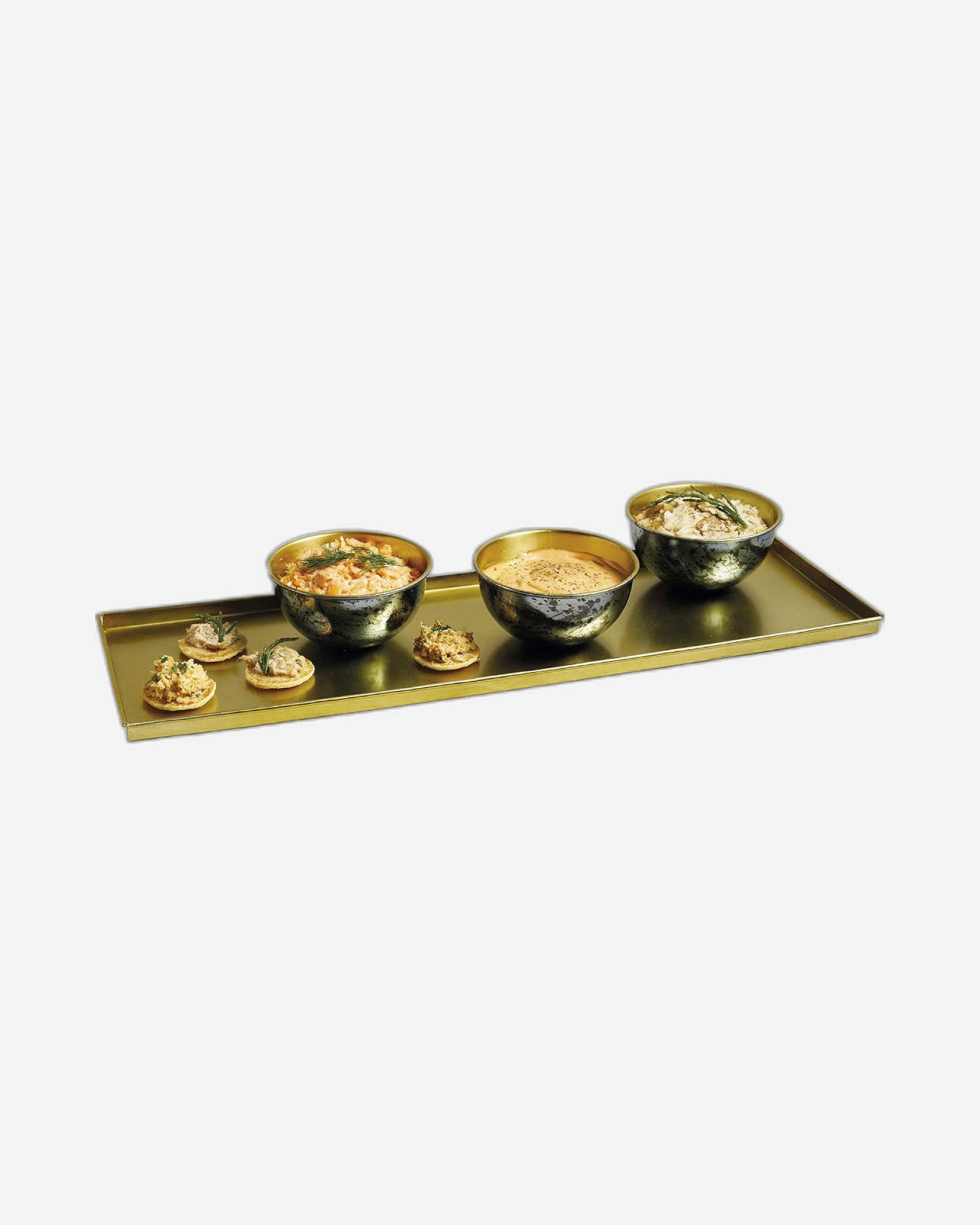 Art Serving Platter With 3 Bowls Brass