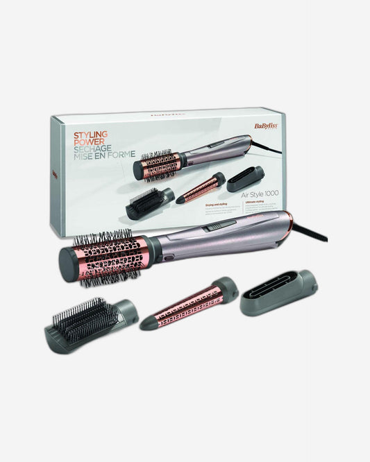 BaByliss 1000 Air Styler | Adjustable 2 Heats + Cool Setting | Ionic Technology For Frizz Free Hair | FREE Conical Curling, Volumizing & Precise Drying Attachment With Heat Pouch | AS136SDE (Grey)