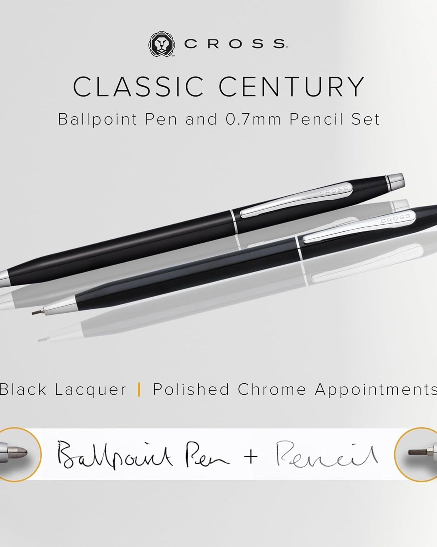 Cross Classic Century® Black Lacquer With Polished Chrome Appointments Ballpoint Pen And 0.7Mm Pencil Set - AT0081-77