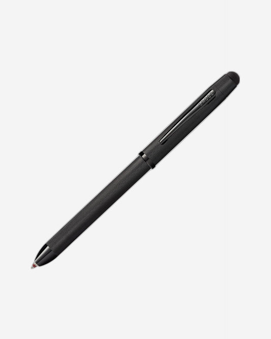 Cross Tech3+ Multi Function Pen. Brushed Black With Engraved Engine-Turned Diamond-Pattern Finish With Black Pvd Appointments, 0.5Mm Lead And Optional Stylus. - AT0090-19