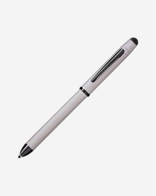 Cross Tech3+ Multi Function Pen. Brushed Chrome With Engraved Engine-Turned Diamond-Pattern Finish With Black Pvd Appointments, 0.5Mm Lead And Optional Stylus. - AT0090-21
