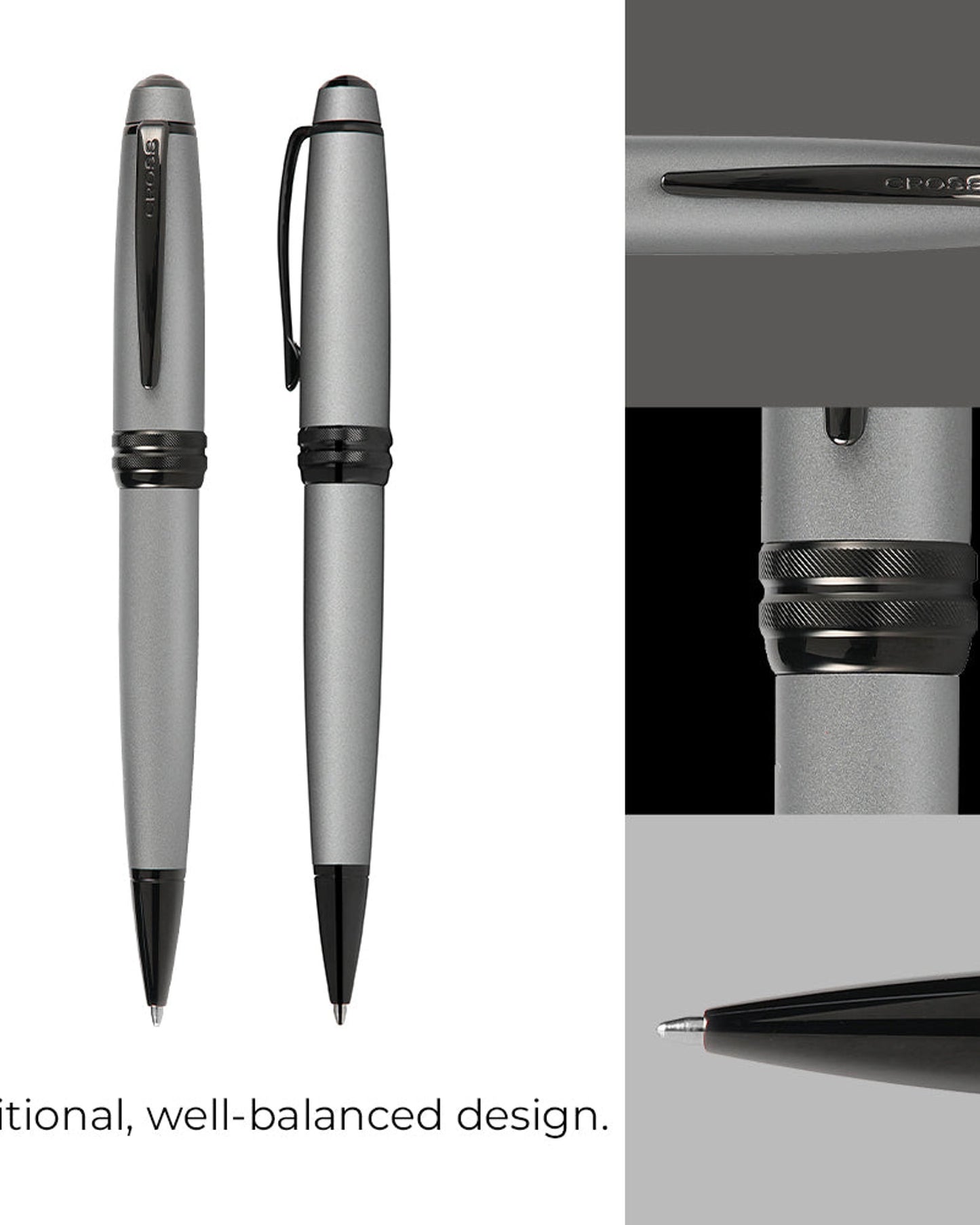 Cross Bailey™ Matte Gray Lacquer With Polished Black Pvd Appointments Ballpoint Pen -  AT0452-20