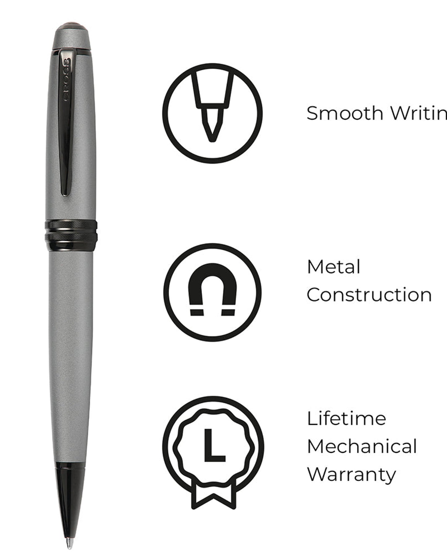 Cross Bailey™ Matte Gray Lacquer With Polished Black Pvd Appointments Ballpoint Pen -  AT0452-20