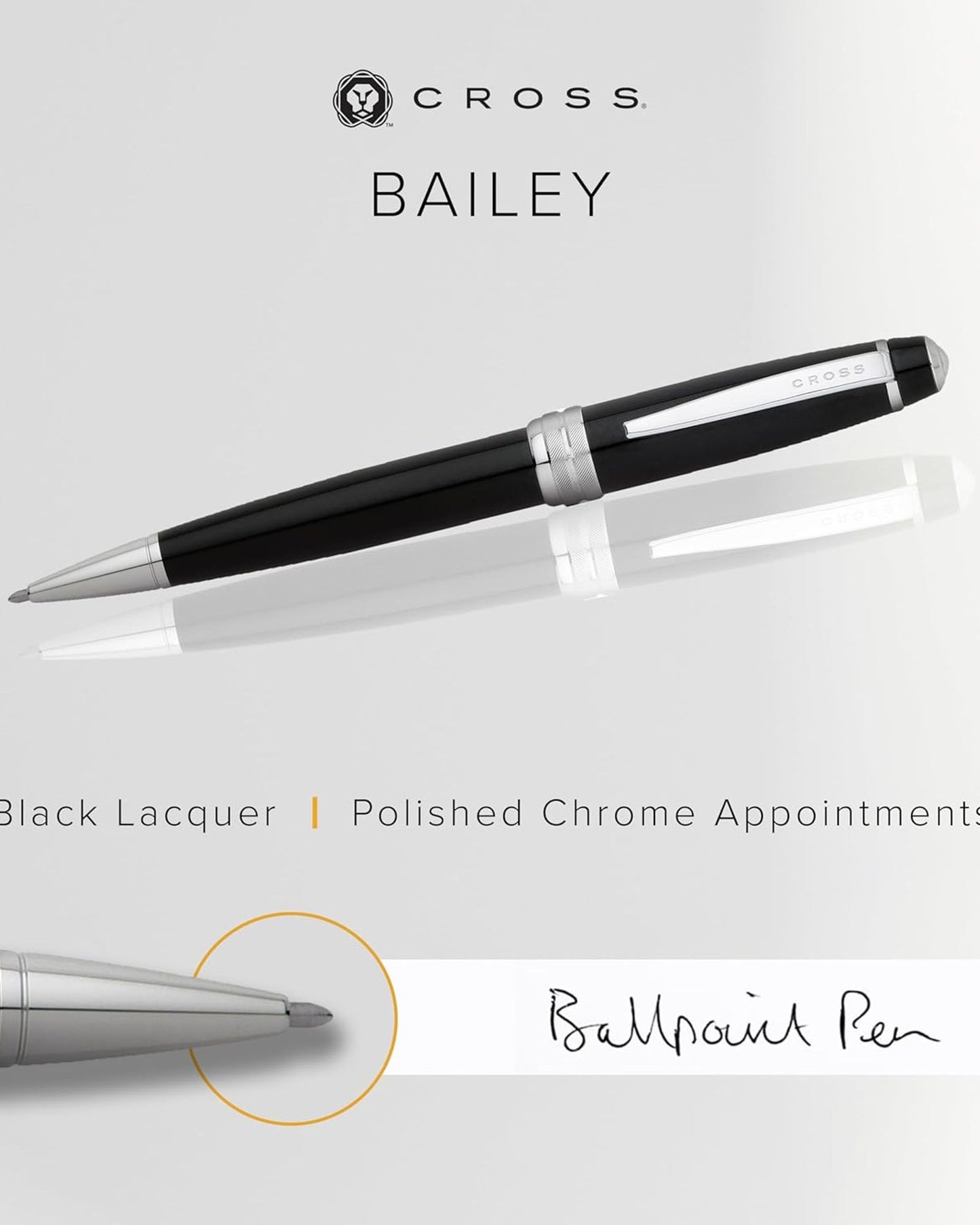 Cross Bailey™ Black Lacquer With Polished Chrome Appointments Ballpoint Pen - AT0452-7