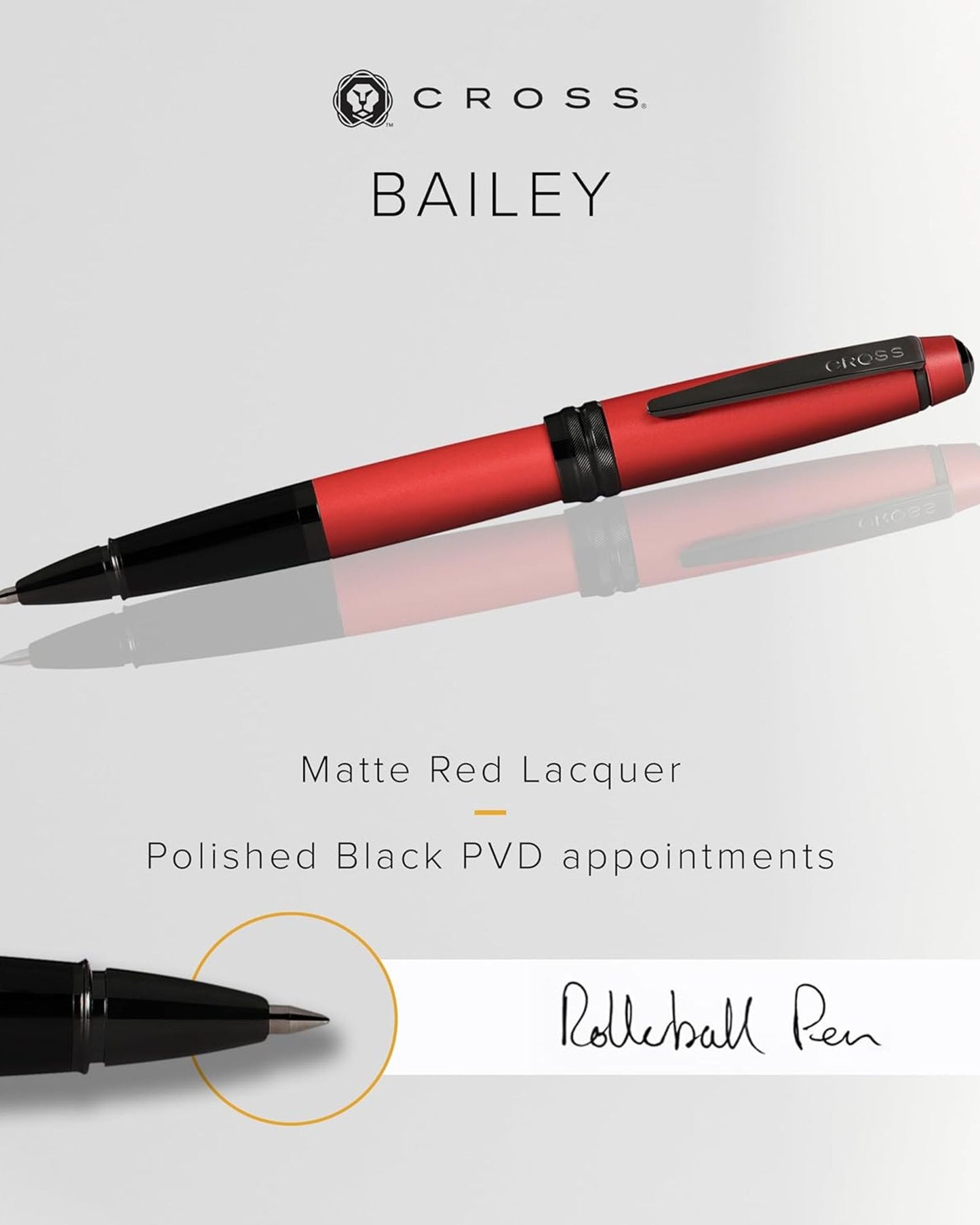 Cross Bailey™ Matte Red Lacquer With Polished Black Pvd Appointments Rollerball Pen - AT0455-21