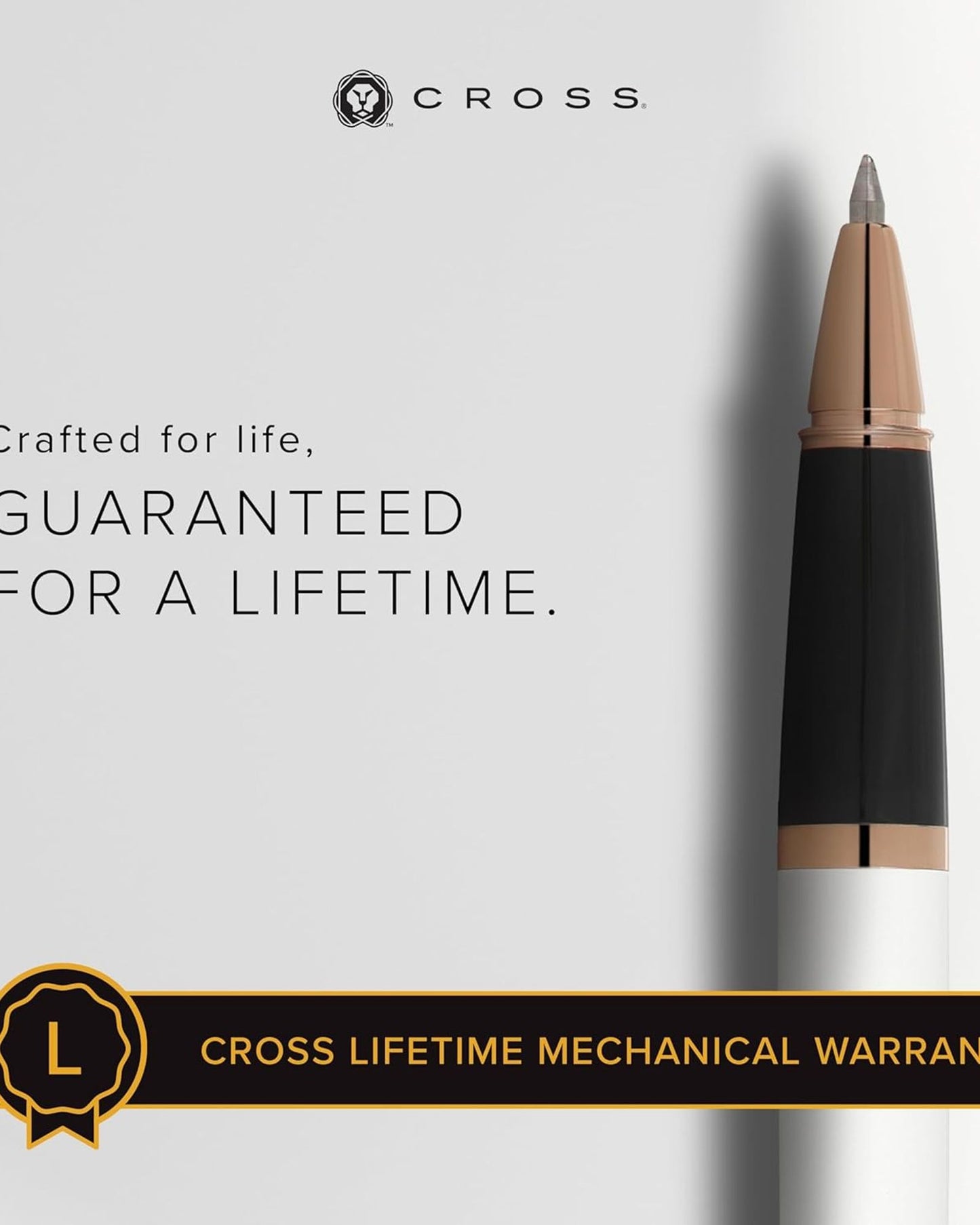 Cross Bailey™ Pearlescent White Lacquer Rollerball Pen With Rose Gold Appointments - AT0455-22