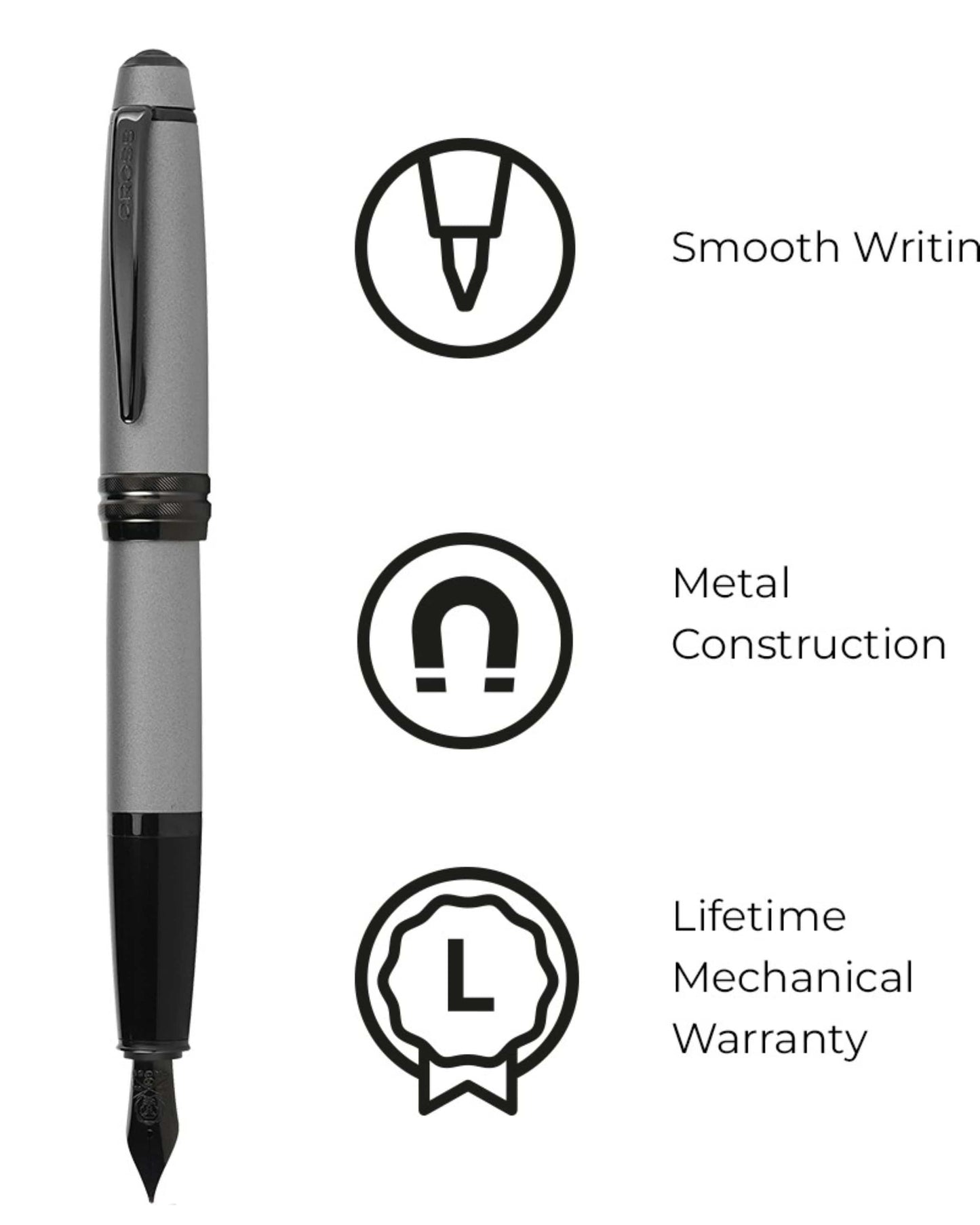 Cross Bailey™ Matte Gray Lacquer With Black Pvd Appointments Fountain Pen