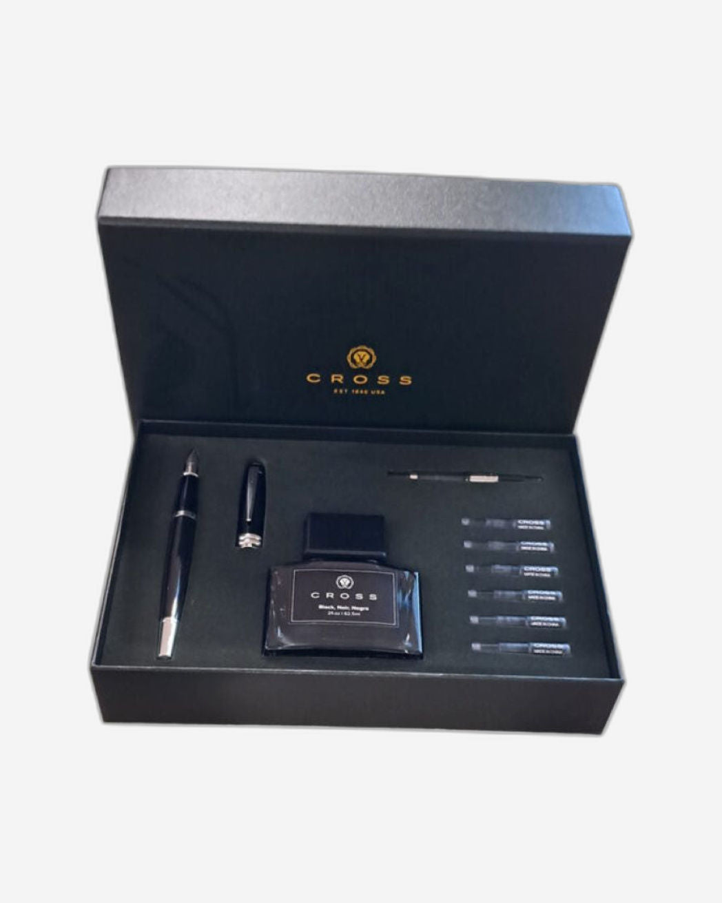 Cross Bailey Black Lacquer Fountain Pen w/Chrome Appointments Gift Set - Medium Nib AT0456-7MS/5