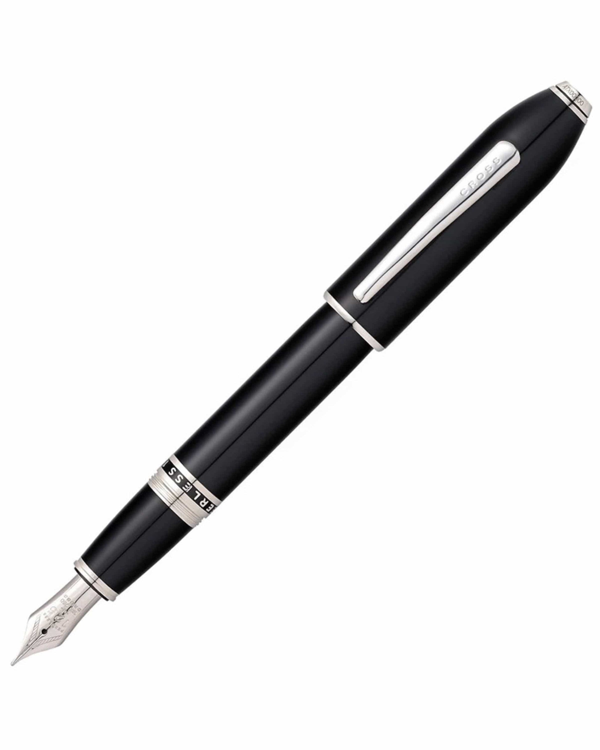 Cross Peerless Obsidian Black Lacquer With Platinum-Plated Appointments And Rhodium-Plated 18Kt Solid Gold Fine Nib Fountain Pen