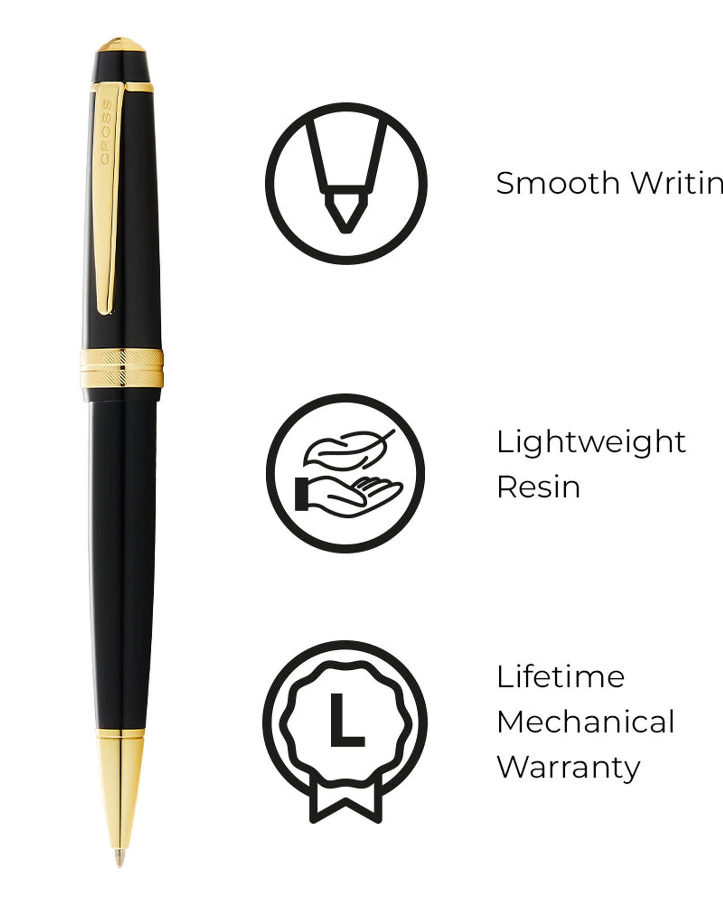 Cross Bailey Light™ Polished Black Resin and Gold Tone Ballpoint Pen AT0742-9