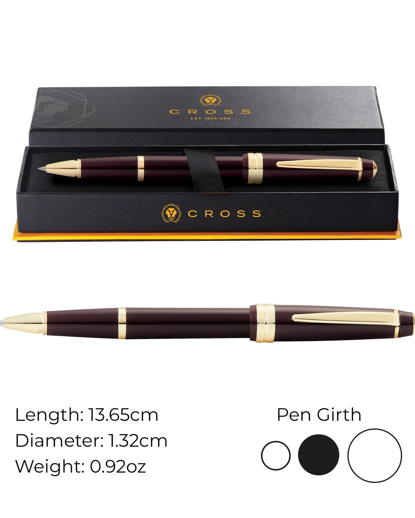 Cross Bailey Light™ Polished Burgundy Resin And Gold Tone Fine-Tip Rollerball Pen