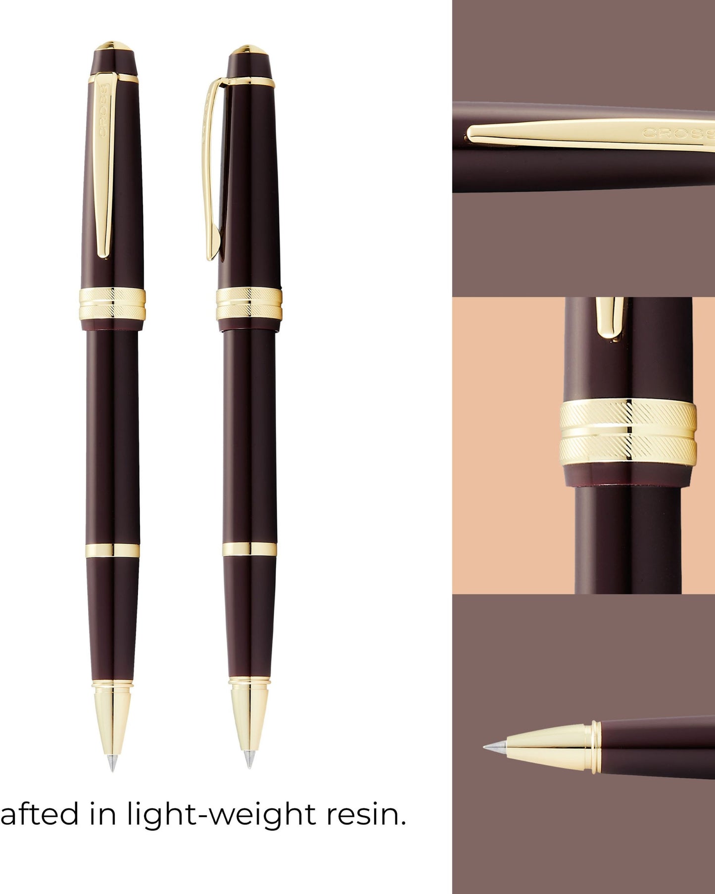 Cross Bailey Light™ Polished Burgundy Resin And Gold Tone Fine-Tip Rollerball Pen