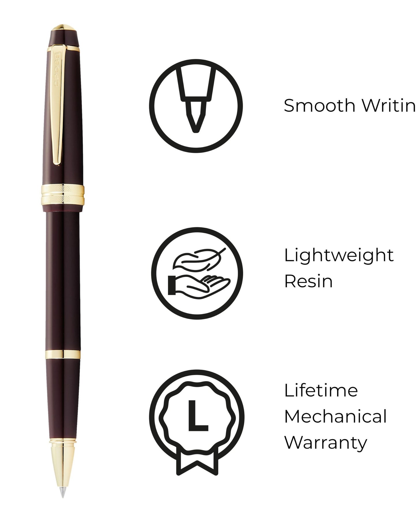 Cross Bailey Light™ Polished Burgundy Resin And Gold Tone Fine-Tip Rollerball Pen